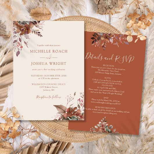 Invitation Tout en un Mariage de automne d'automne fleuri rus