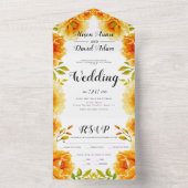 Invitation Tout En Un Mariage de automne de fleurs d'eau orange (À l'intérieur)