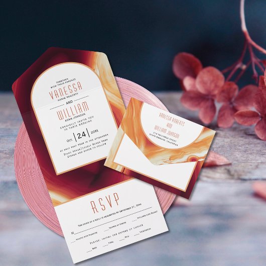 Invitation Tout En Un Mariage de automne de géométrie de tranche d'agate