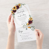 Invitation Tout En Un Mariage de automne de tournesol rustique avec RSVP (Déchirure)