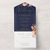 Invitation Tout En Un Mariage de automne Floral Rustique Bleu Marine Et (À l'intérieur)