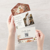 Invitation Tout En Un Mariage de automne floral rustique en terre cuite (Déchirure)