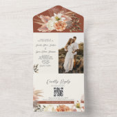 Invitation Tout En Un Mariage de automne floral rustique en terre cuite (À l'intérieur)