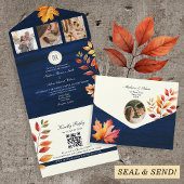 Invitation Tout En Un Mariage de automne Rustique bleu marine
