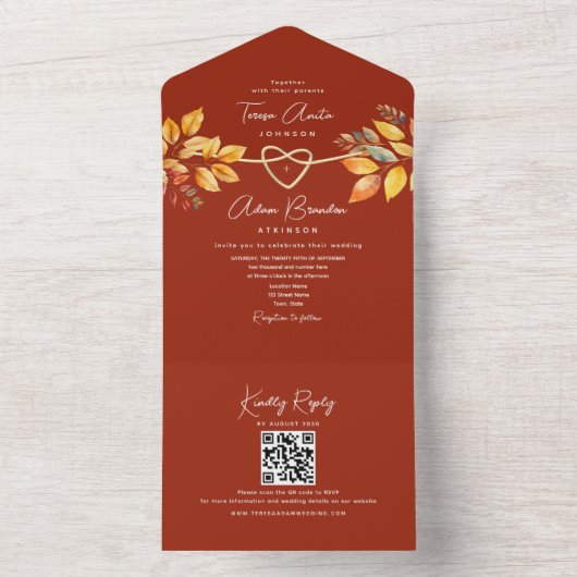 Invitation Tout En Un Mariage de automne rustique en terre cuite (À l'intérieur)