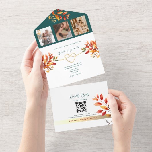 Invitation tout-en-un Mariage de automne turquoise (Déchirure)