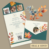 Invitation Tout En Un Mariage de automne Turquoise élégant