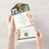 Invitation Tout En Un Mariage de automne Turquoise élégant (Déchirure)