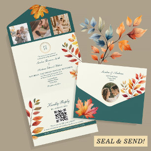 Invitation Tout En Un Mariage de automne turquoise et orange