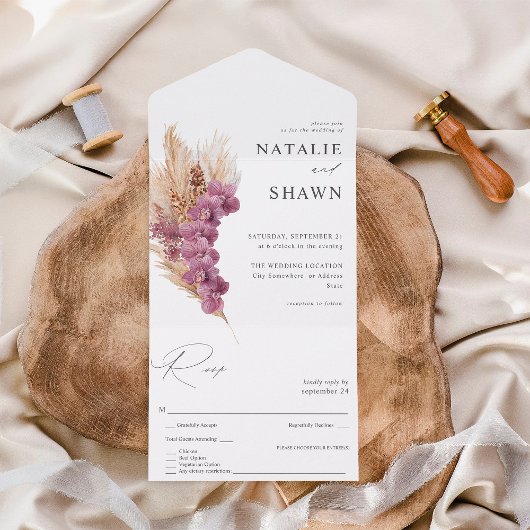 Invitation Tout En Un Mariage de Boho Floral Violet