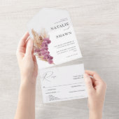 Invitation Tout En Un Mariage de Boho Floral Violet (Déchirure)