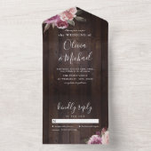 Invitation Tout En Un Mariage de bois rustique mauve et mûrier (À l'intérieur)