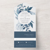 Invitation Tout En Un Mariage de cadre botanique bleu sauvage (À l'intérieur)