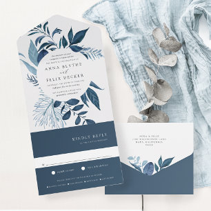 Invitation Tout En Un Mariage de cadre botanique bleu sauvage