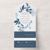 Invitation Tout En Un Mariage de cadre botanique bleu sauvage (À l'intérieur)
