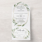 Invitation Tout En Un Mariage de cadre géométrique de feuillage vert ave (À l'intérieur)