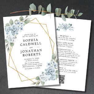 Invitation Tout en un Mariage de cadre géométrique Floral Ble