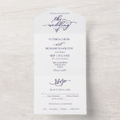 Invitation Tout En Un Mariage de calligraphie bleu marine moderne (À l'intérieur)