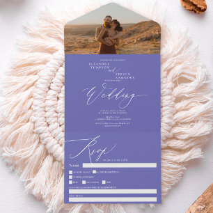 Invitation Tout En Un Mariage de calligraphie chic photo violet moderne