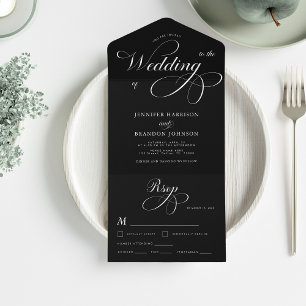 Invitation Tout En Un Mariage de calligraphie classique noir et blanc