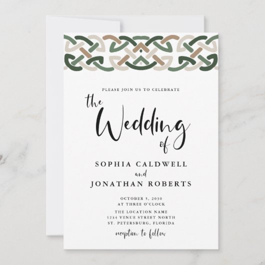 Invitation Tout en un Mariage de calligraphie de noeud celtiq (Devant)