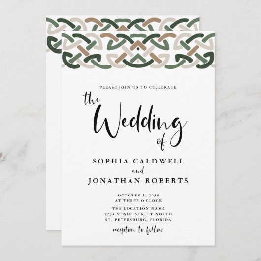 Invitation Tout en un Mariage de calligraphie de noeud celtiq (Devant / Derrière)