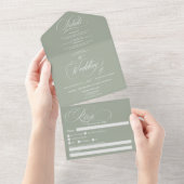 Invitation Tout En Un Mariage de calligraphie élégante verte Sage (Déchirure)
