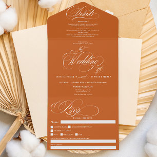 Invitation Tout En Un Mariage de calligraphie en terre cuite