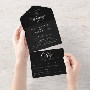 Invitation Tout En Un Mariage de calligraphie noire ivoire classique