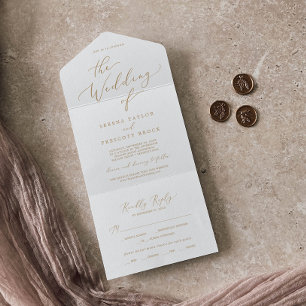 Invitation Tout En Un Mariage de calligraphie Or Delicate