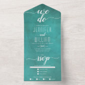 Invitation Tout En Un mariage de calligraphie turquoise bleue tachée (À l'intérieur)