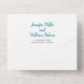Invitation Tout En Un mariage de calligraphie turquoise bleue tachée (Verso)
