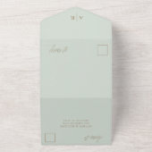 Invitation Tout En Un Mariage de calligraphie verte et or Faux (Dehors)