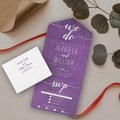 Invitation Tout En Un mariage de calligraphie violet taché "We do"