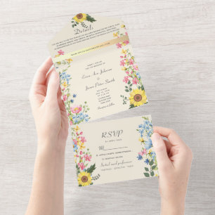 Invitation Tout En Un Mariage de campagne floral coloré
