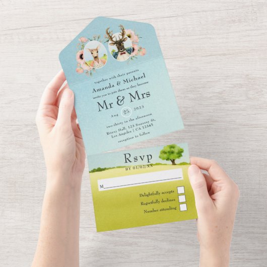 Invitation Tout En Un Mariage de cerfs de la forêt enchantée (Déchirure)