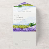 Invitation Tout En Un Mariage de champs de Lavande d'aquarelle rustique (Dehors)