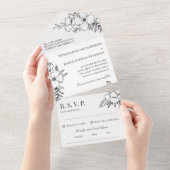Invitation Tout En Un Mariage de charbon de bois et de fleurs blanches (Déchirure)