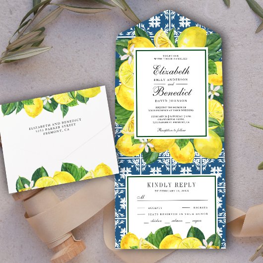 Invitation Tout En Un Mariage de citron verger rustique carrelage médite