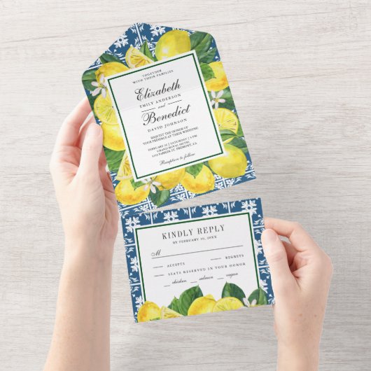 Invitation Tout En Un Mariage de citron verger rustique carrelage médite (Déchirure)