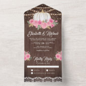 Invitation Tout En Un Mariage de Citrouille blanc rose bois rustique (À l'intérieur)