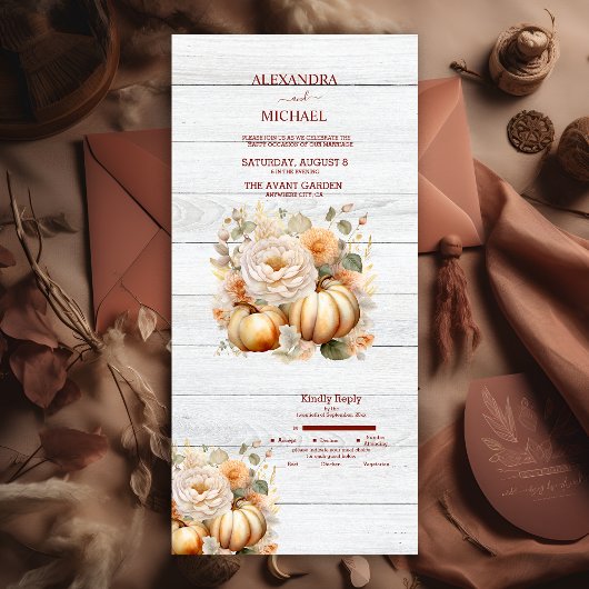 Invitation Tout En Un Mariage de citrouilles à paillettes blanches et do