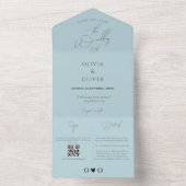 Invitation Tout En Un Mariage de code QR bleu Dusty (À l'intérieur)