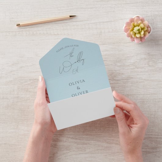 Invitation Tout En Un Mariage de code QR bleu Dusty (Vidéo)