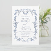 Invitation Tout en un Mariage de code QR bleu Dusty (Debout devant)
