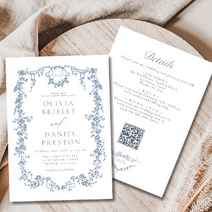 Invitation Tout en un Mariage de code QR bleu Dusty