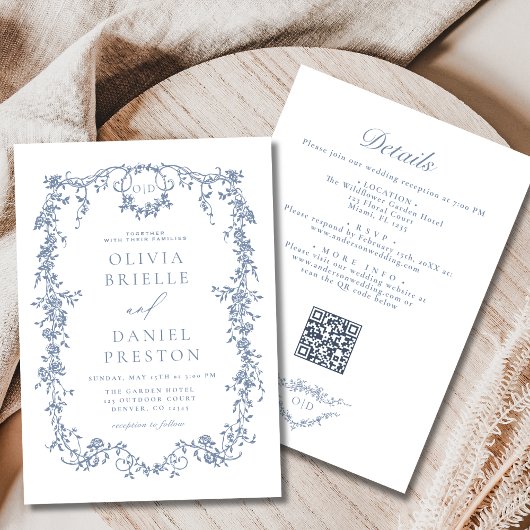 Invitation Tout en un Mariage de code QR bleu Dusty
