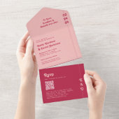 Invitation Tout En Un Mariage de code QR Chic Retro Rose & Blush (Déchirure)