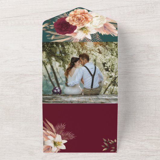 Invitation Tout En Un Mariage de code QR de Boho Emerald (Dehors)