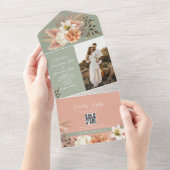 Invitation Tout En Un Mariage de code QR de couleur vert de la plage de  (Déchirure)